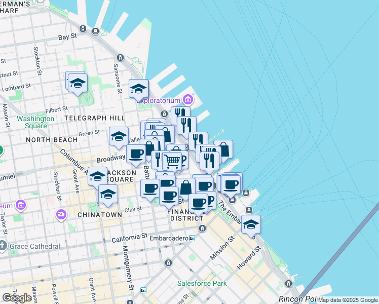 map of restaurants, bars, coffee shops, grocery stores, and more near in San Francisco