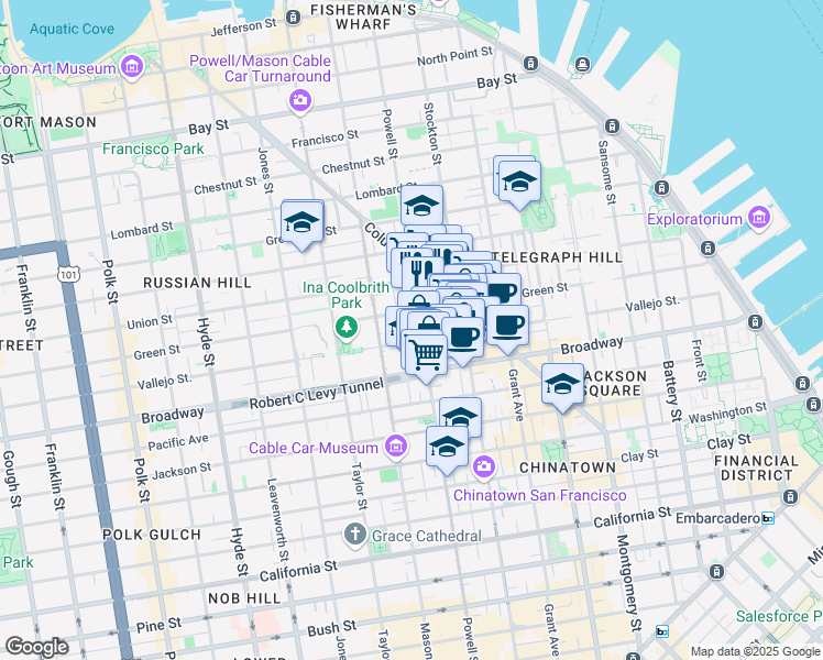 map of restaurants, bars, coffee shops, grocery stores, and more near 806 Vallejo Street in San Francisco