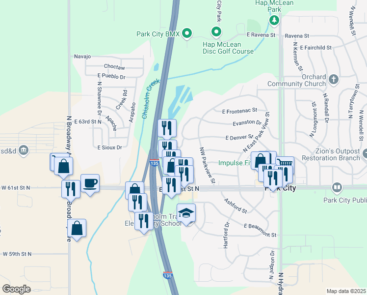 map of restaurants, bars, coffee shops, grocery stores, and more near 6334 Jacksonville Drive in Park City
