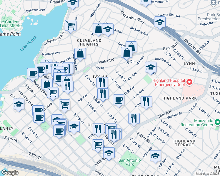 map of restaurants, bars, coffee shops, grocery stores, and more near 2200 8th Avenue in Oakland