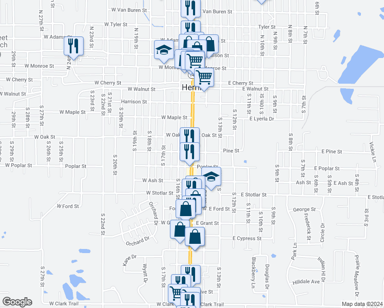 map of restaurants, bars, coffee shops, grocery stores, and more near 501 South Park Avenue in Herrin