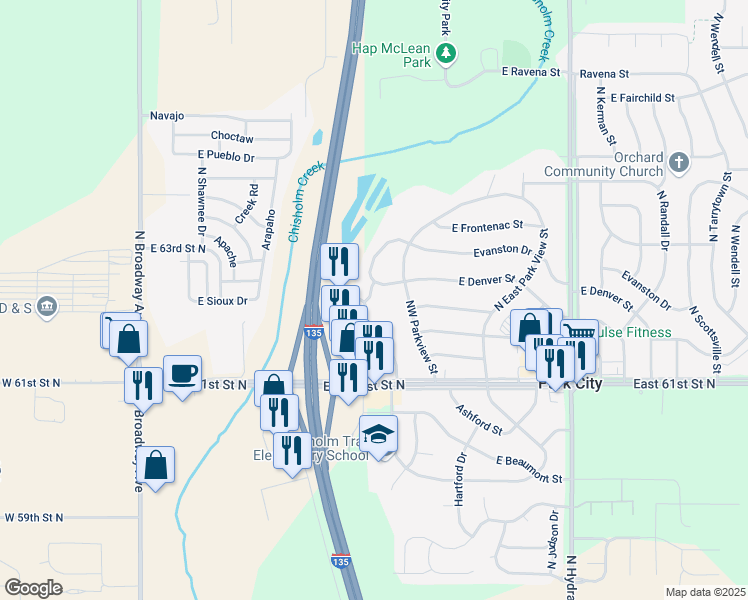 map of restaurants, bars, coffee shops, grocery stores, and more near 6334 Jacksonville Drive in Park City