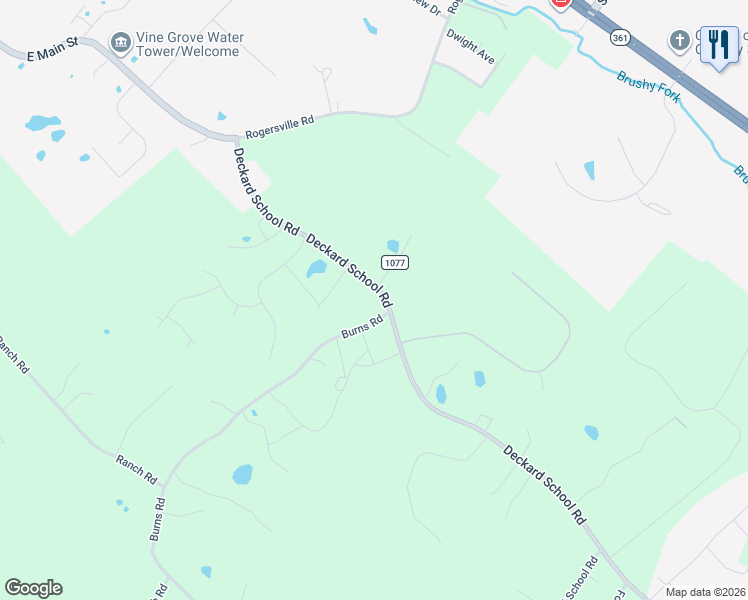 map of restaurants, bars, coffee shops, grocery stores, and more near 4243-4319 Deckard School Rd in Vine Grove