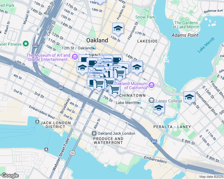 map of restaurants, bars, coffee shops, grocery stores, and more near 273 8th Street in Oakland