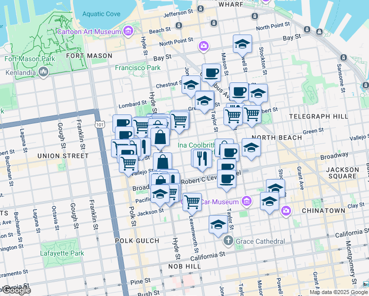 map of restaurants, bars, coffee shops, grocery stores, and more near in San Francisco