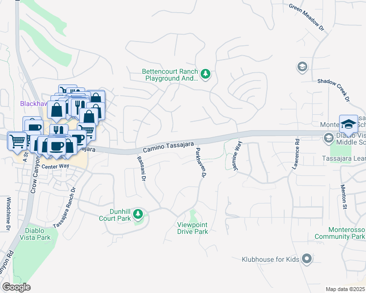 map of restaurants, bars, coffee shops, grocery stores, and more near 222 Dove Creek Lane in Danville