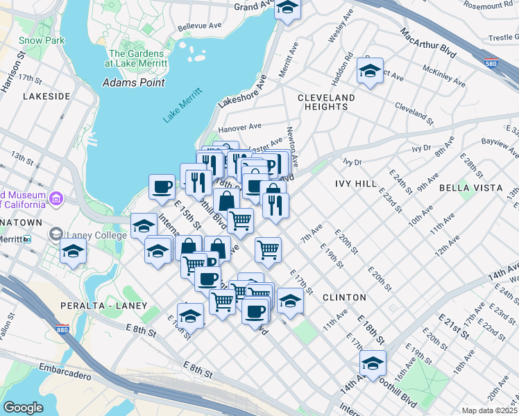map of restaurants, bars, coffee shops, grocery stores, and more near 1738 4th Avenue in Oakland