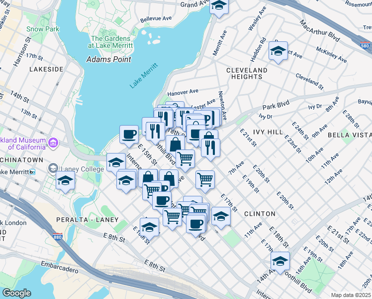 map of restaurants, bars, coffee shops, grocery stores, and more near 1738 4th Avenue in Oakland