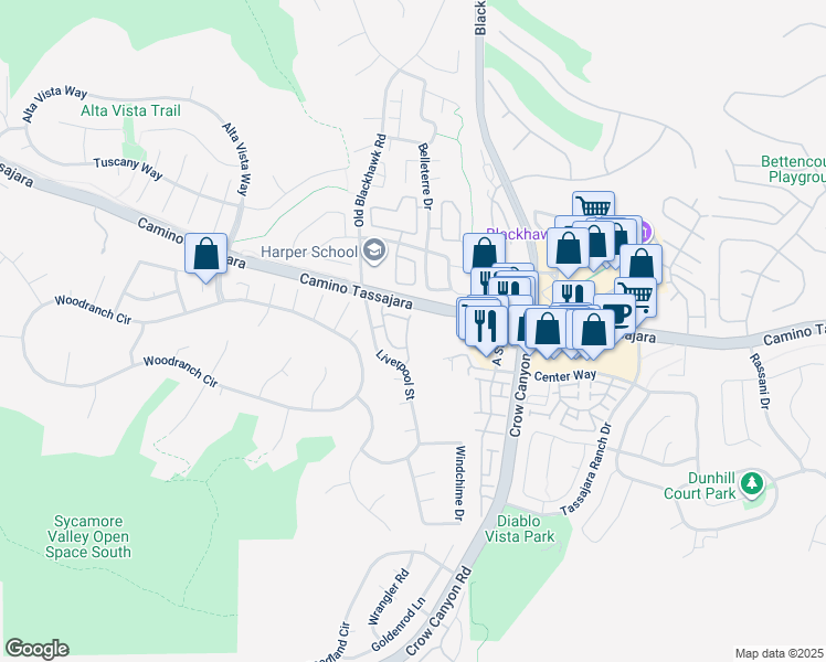 map of restaurants, bars, coffee shops, grocery stores, and more near 307 Sutton Circle in Danville
