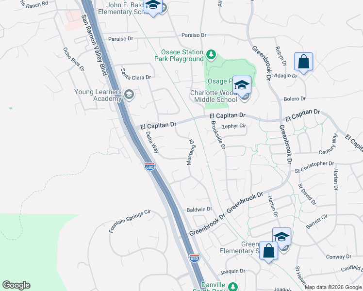 map of restaurants, bars, coffee shops, grocery stores, and more near 529 Navajo Place in Danville