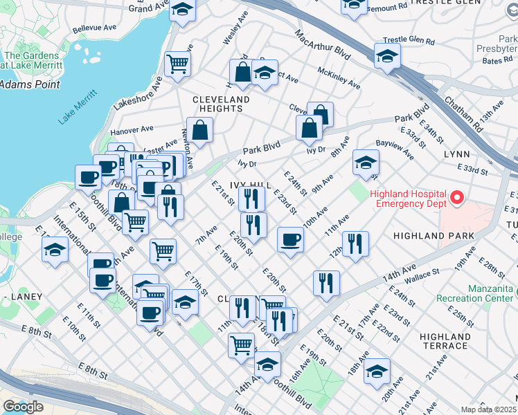 map of restaurants, bars, coffee shops, grocery stores, and more near 2136 8th Avenue in Oakland