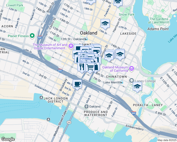 map of restaurants, bars, coffee shops, grocery stores, and more near 324 7th Street in Oakland