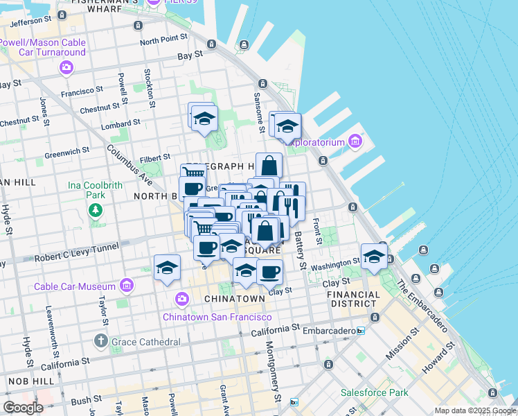 map of restaurants, bars, coffee shops, grocery stores, and more near 350 Broadway in San Francisco