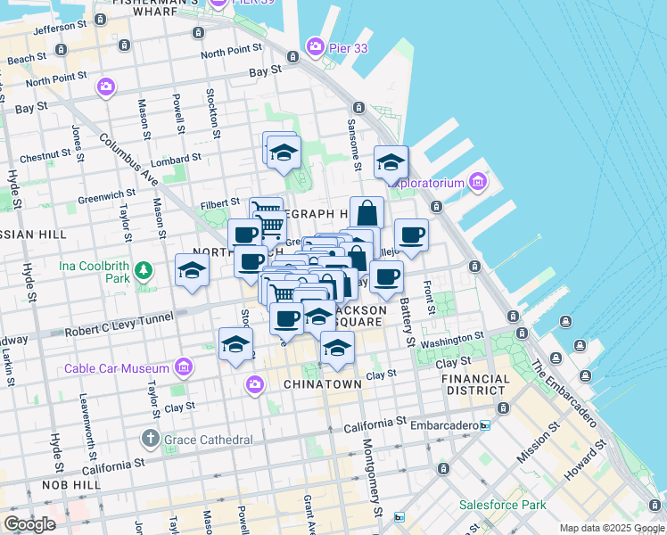 map of restaurants, bars, coffee shops, grocery stores, and more near 477 Vallejo Street in San Francisco