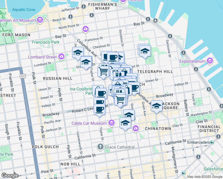 map of restaurants, bars, coffee shops, grocery stores, and more near in San Francisco