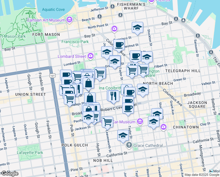 map of restaurants, bars, coffee shops, grocery stores, and more near in San Francisco
