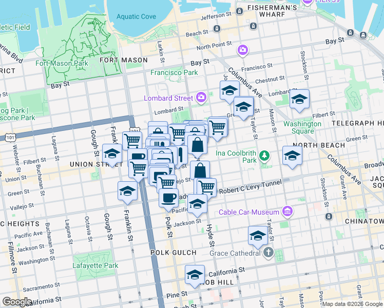 map of restaurants, bars, coffee shops, grocery stores, and more near in San Francisco