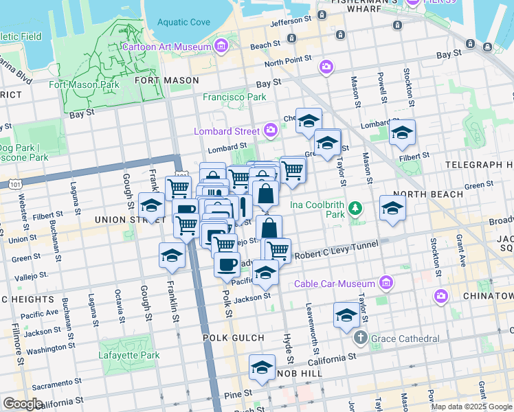 map of restaurants, bars, coffee shops, grocery stores, and more near in San Francisco