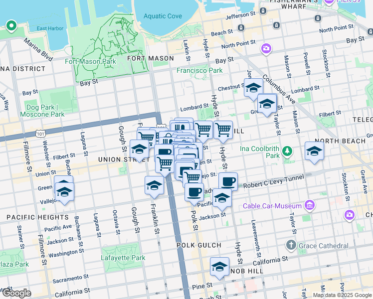 map of restaurants, bars, coffee shops, grocery stores, and more near in San Francisco