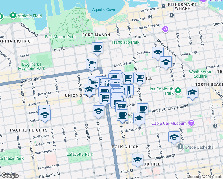 map of restaurants, bars, coffee shops, grocery stores, and more near in San Francisco