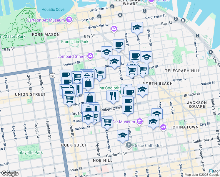 map of restaurants, bars, coffee shops, grocery stores, and more near in San Francisco