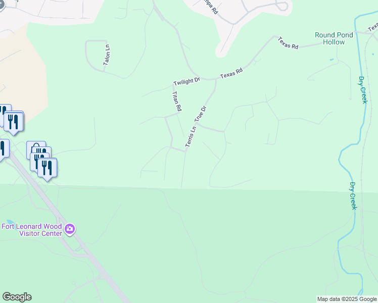 map of restaurants, bars, coffee shops, grocery stores, and more near 15668 Terris Lane in Saint Robert