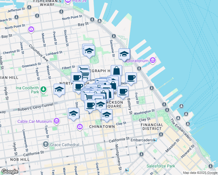 map of restaurants, bars, coffee shops, grocery stores, and more near 477 Vallejo Street in San Francisco