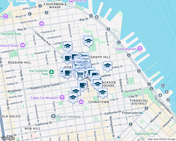 map of restaurants, bars, coffee shops, grocery stores, and more near in San Francisco