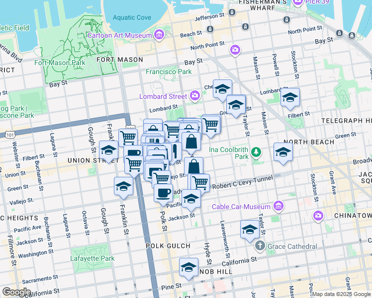 map of restaurants, bars, coffee shops, grocery stores, and more near in San Francisco