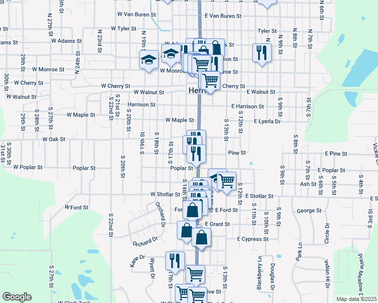 map of restaurants, bars, coffee shops, grocery stores, and more near 509 South Park Avenue in Herrin