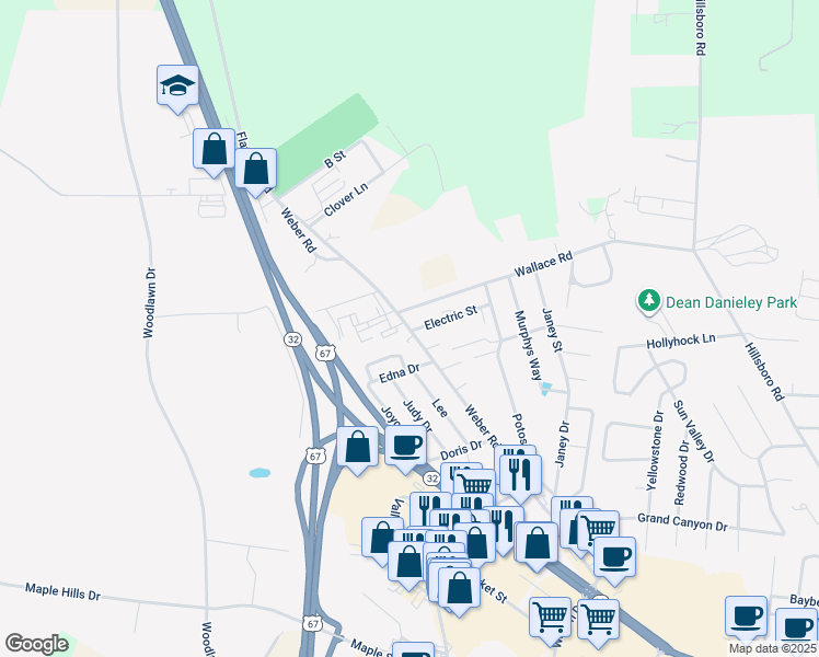 map of restaurants, bars, coffee shops, grocery stores, and more near 1005 Weber Road in Farmington