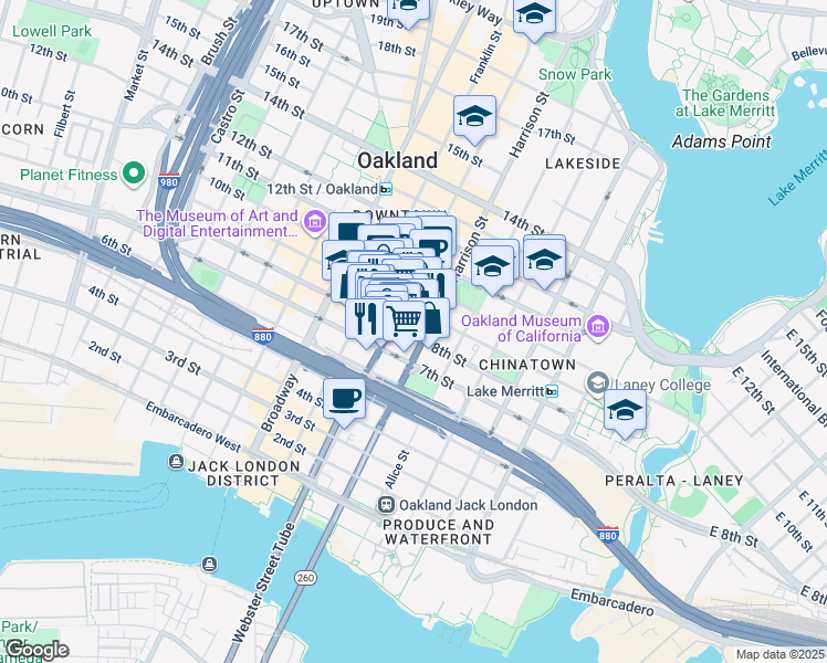 map of restaurants, bars, coffee shops, grocery stores, and more near 312 8th Street in Oakland