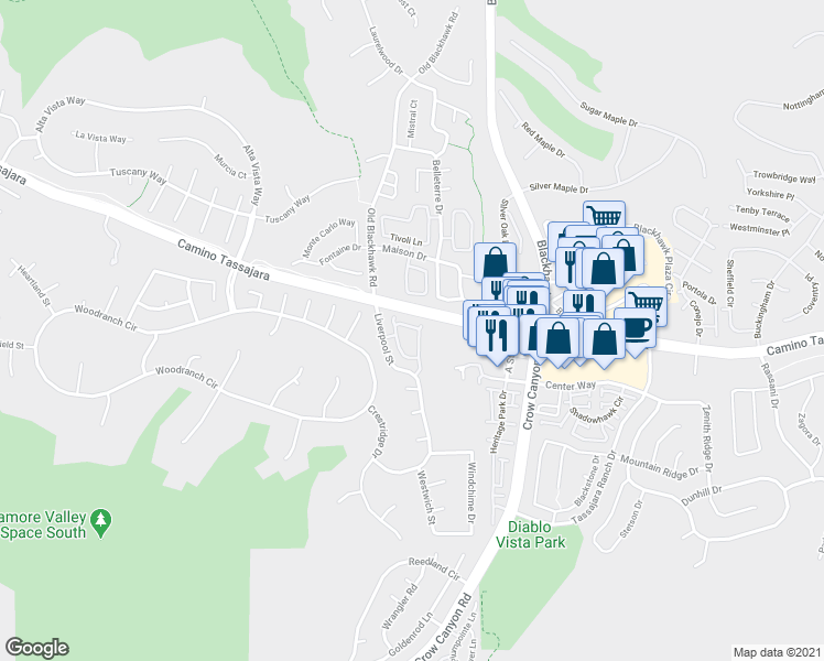 map of restaurants, bars, coffee shops, grocery stores, and more near 315 Sutton Circle in Danville