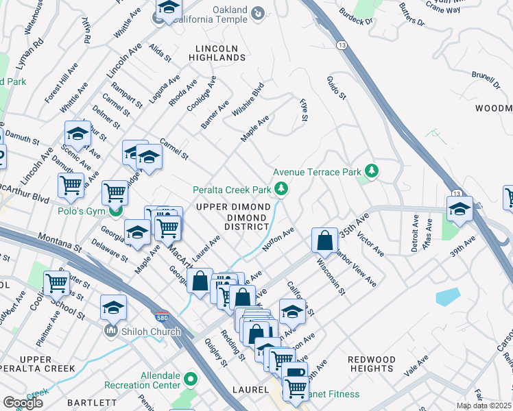 map of restaurants, bars, coffee shops, grocery stores, and more near 4014 Laurel Avenue in Oakland