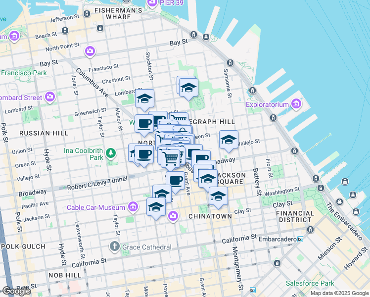map of restaurants, bars, coffee shops, grocery stores, and more near in San Francisco