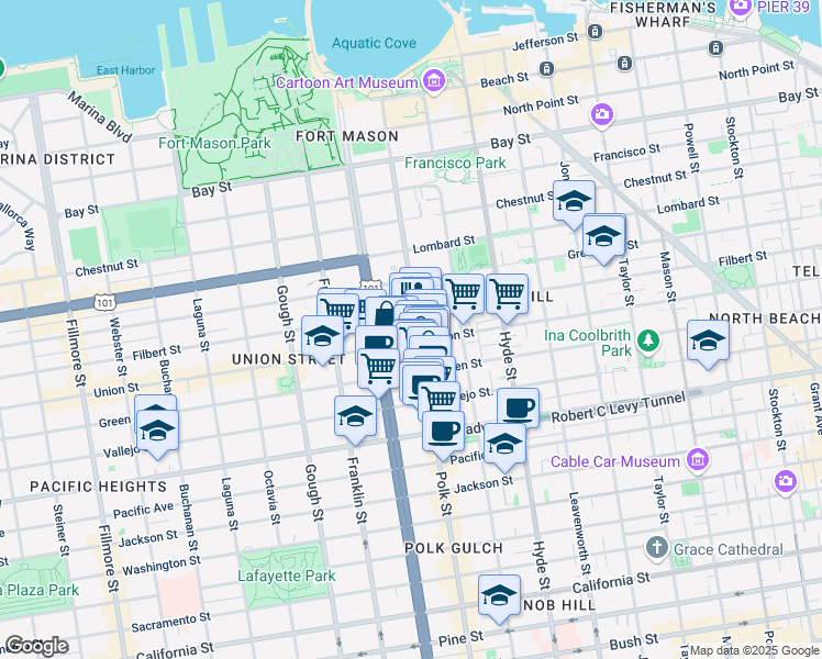 map of restaurants, bars, coffee shops, grocery stores, and more near in San Francisco