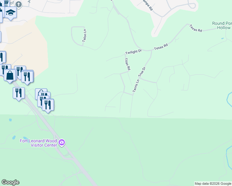 map of restaurants, bars, coffee shops, grocery stores, and more near 15799 Tundra Road in Saint Robert