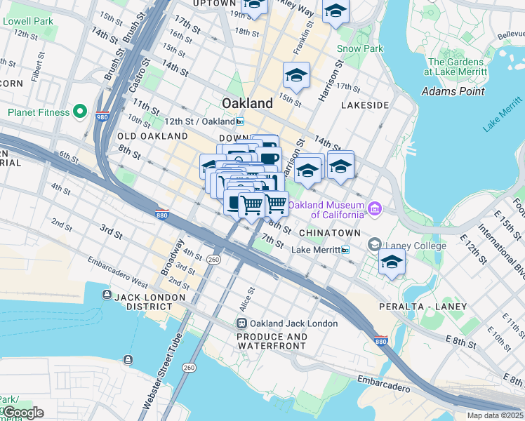 map of restaurants, bars, coffee shops, grocery stores, and more near 324 7th Street in Oakland