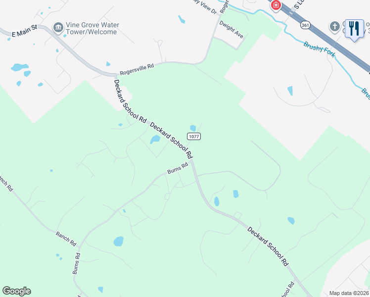 map of restaurants, bars, coffee shops, grocery stores, and more near 4319 Deckard School Rd in Vine Grove