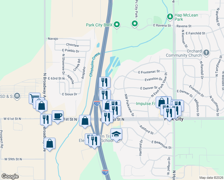 map of restaurants, bars, coffee shops, grocery stores, and more near 6334 Jacksonville Drive in Park City
