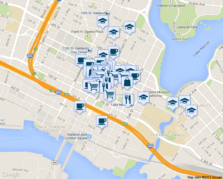 map of restaurants, bars, coffee shops, grocery stores, and more near 905 Alice Street in Oakland