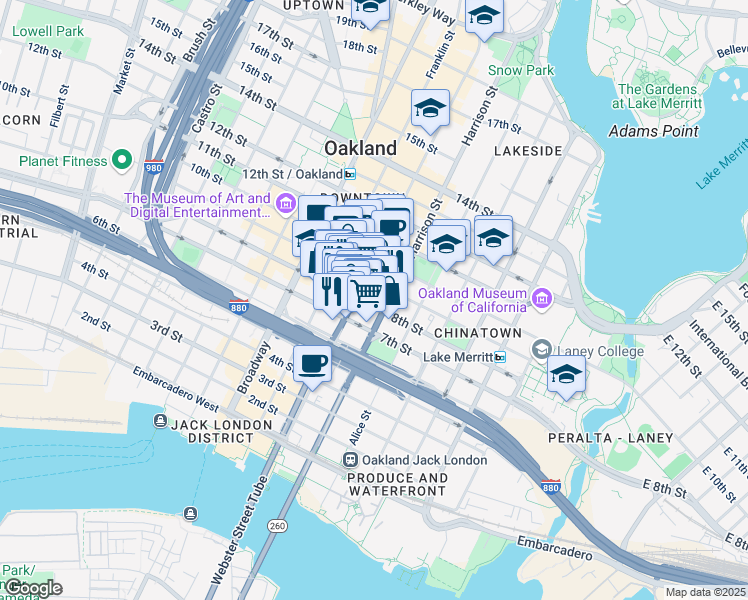 map of restaurants, bars, coffee shops, grocery stores, and more near 324 7th Street in Oakland
