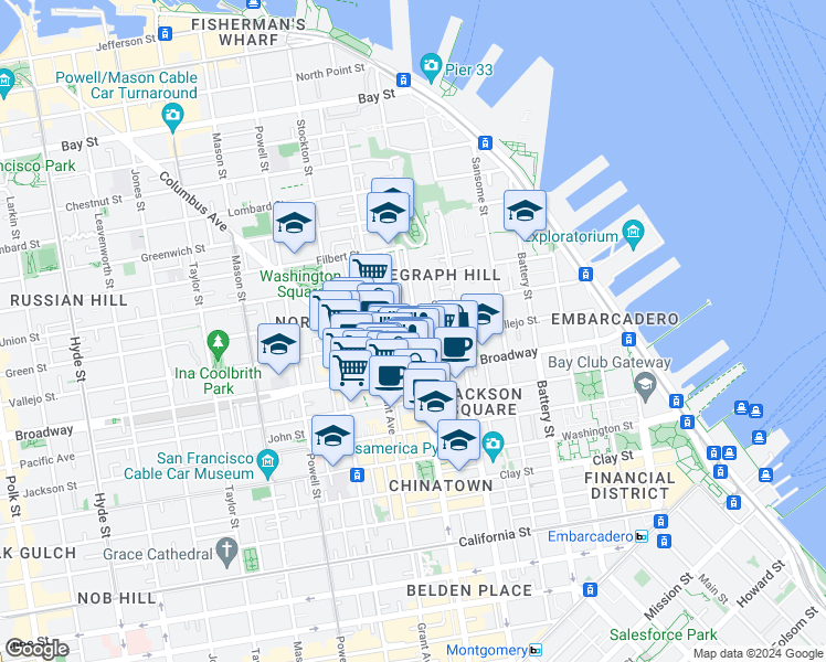 map of restaurants, bars, coffee shops, grocery stores, and more near in San Francisco