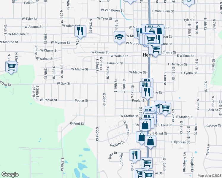 map of restaurants, bars, coffee shops, grocery stores, and more near 500-598 South 19th Street in Herrin