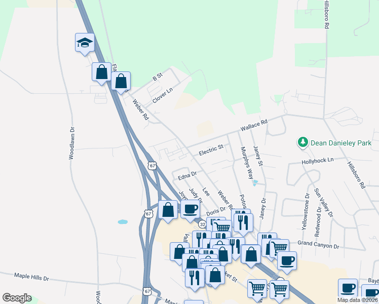 map of restaurants, bars, coffee shops, grocery stores, and more near Weber Road in Farmington