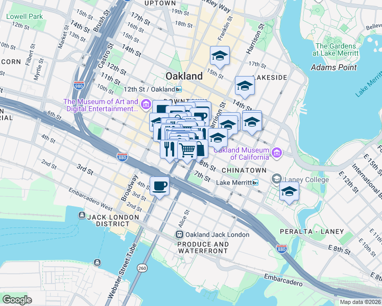 map of restaurants, bars, coffee shops, grocery stores, and more near 324 7th Street in Oakland