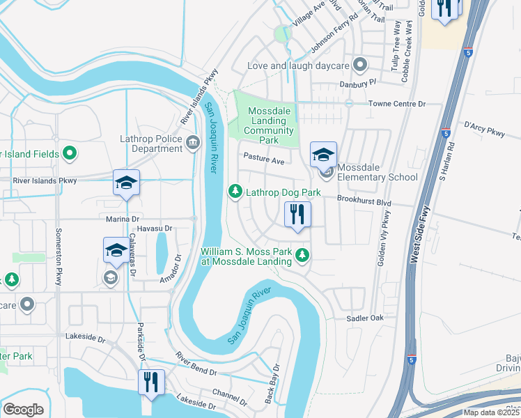 map of restaurants, bars, coffee shops, grocery stores, and more near 17753 Wheat Field Street in Lathrop