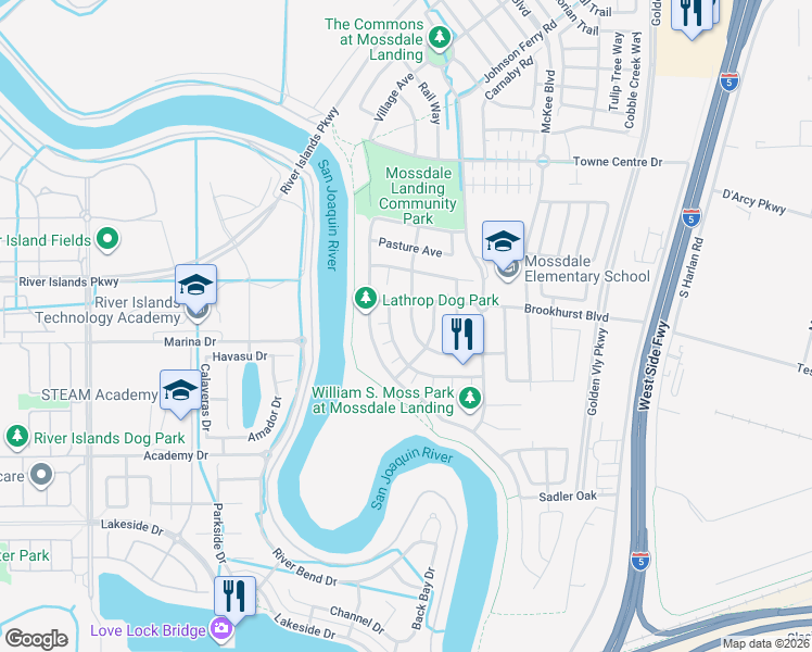 map of restaurants, bars, coffee shops, grocery stores, and more near 17753 Wheat Field Street in Lathrop