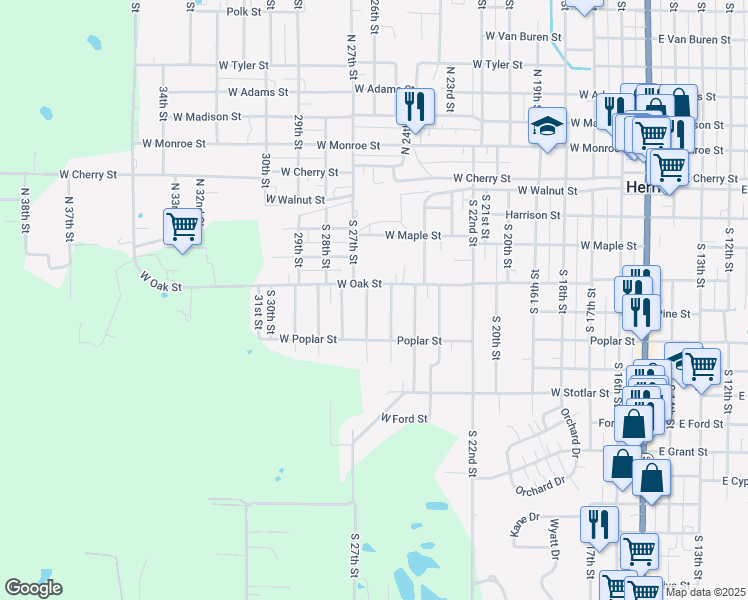 map of restaurants, bars, coffee shops, grocery stores, and more near 300-398 S 27th St in Herrin