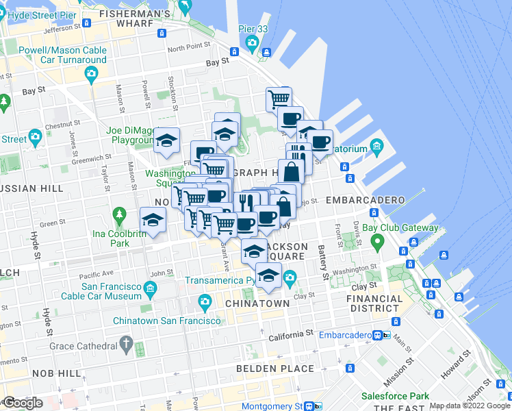 map of restaurants, bars, coffee shops, grocery stores, and more near in San Francisco